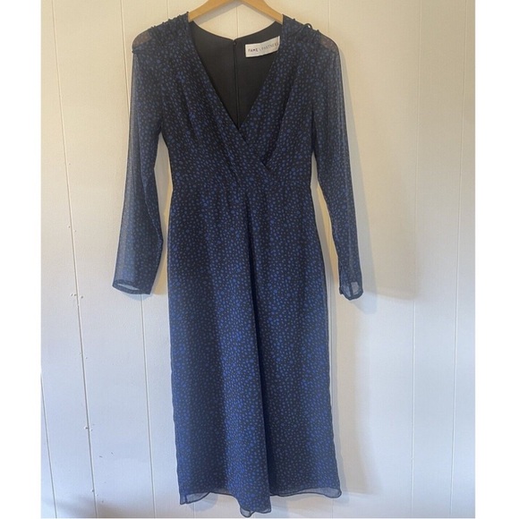 Fame & Partners Dotted Jumpsuit V-Neck Black/Blue Long Sleeve Wide Leg Size 2 - Picture 3 of 11